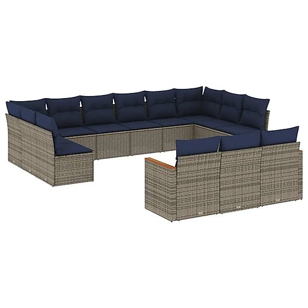 vidaXL 13-Tlg Gartensofa-Set mit Kissen Grau Polyrattan 3226460 günstig online kaufen