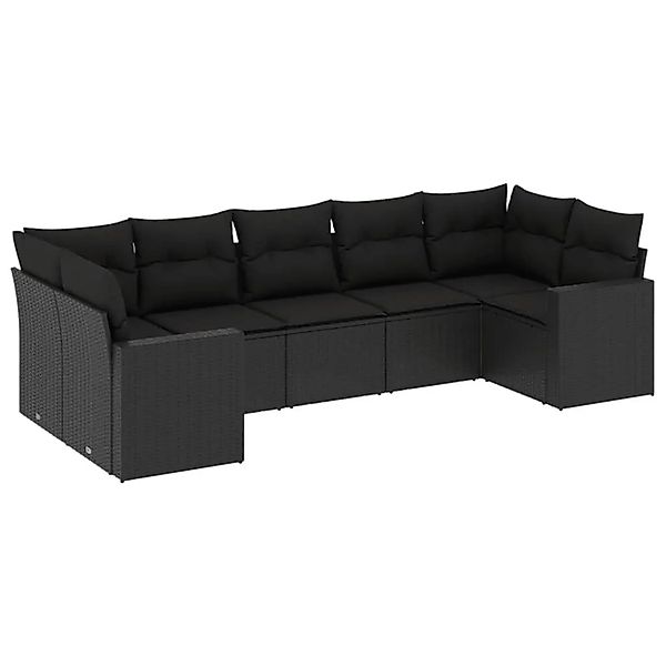 vidaXL 7-Tlg Garten-Sofagarnitur mit Kissen Schwarz Poly Rattan 3251722 günstig online kaufen