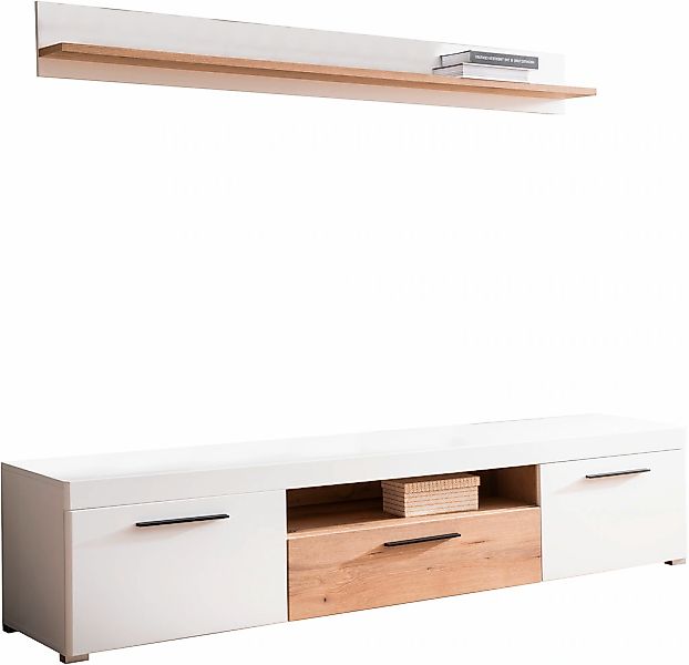 INOSIGN Wohnwand "Salerno, moderne Anbauwand, Wohnzimmer-Set, Weiß mit Eich günstig online kaufen