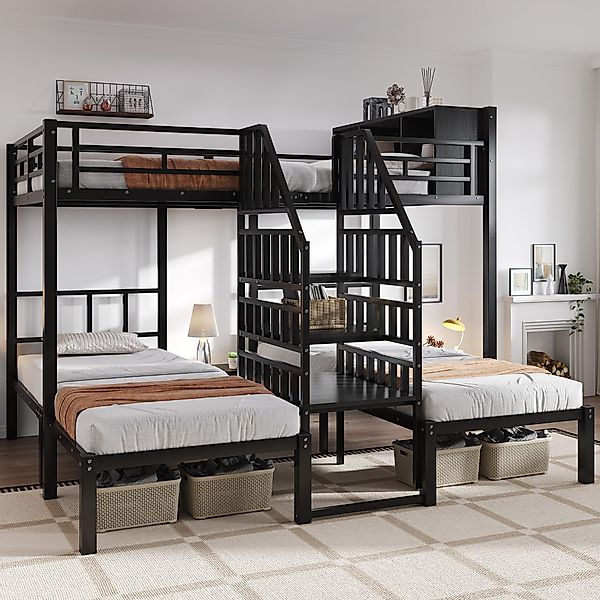 Flieks Etagenbett, Eisenbett Dreierbett 90x200cm*2&140x200cm*1 mit günstig online kaufen