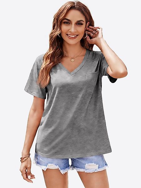Imily Bela T-Shirt Damen Kurzarmshirt mit V-Ausschnitt (Packung, 1-tlg., 1p günstig online kaufen