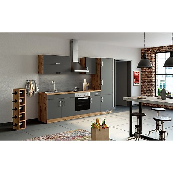 Held Möbel Küchenzeile Sorrento 270 cm Anthrazit-Wotaneiche günstig online kaufen