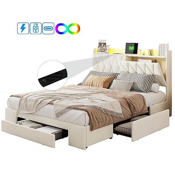 FUROKOY Polsterbett LED Doppelbett mit Ladefunktion, (Packung, 1-tlg., LED- günstig online kaufen