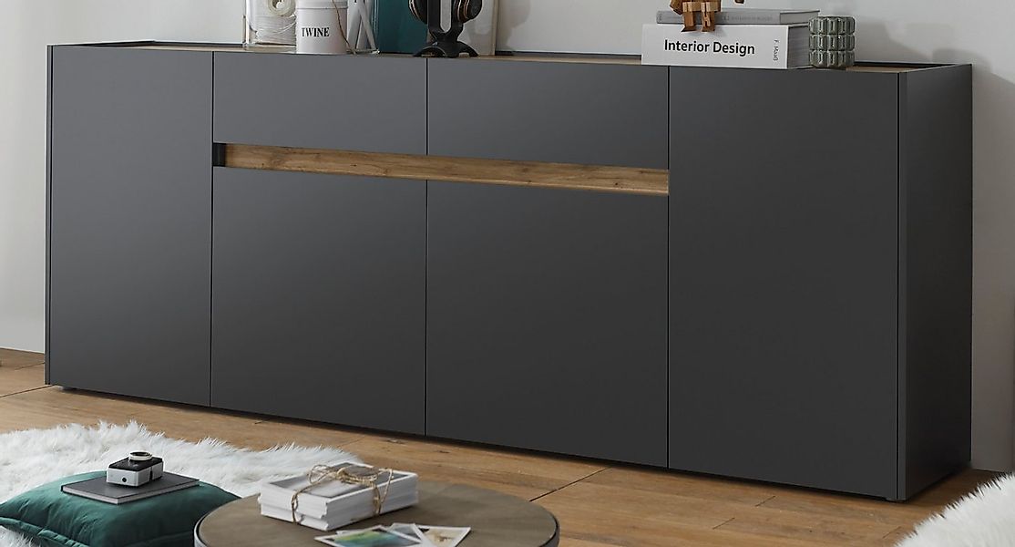 Furn.Design Sideboard Center (Anrichte in grau mit Wotan Eiche, 4-türig, 22 günstig online kaufen