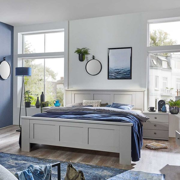 Landhausbett Hellgrau Made in Germany 48 cm Einstiegshöhe günstig online kaufen