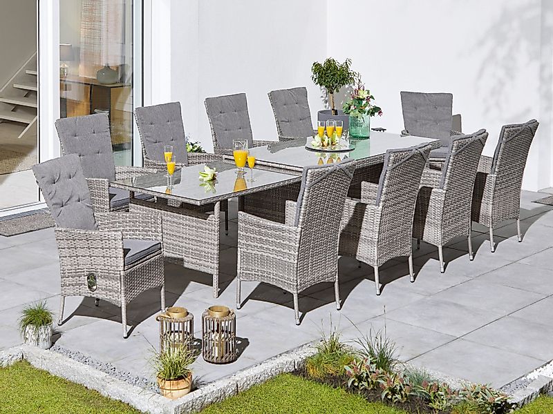 KONIFERA Garten-Essgruppe "Belluno" Set, 10x Sessel, 1x AZ-Tisch 179-300x73 günstig online kaufen