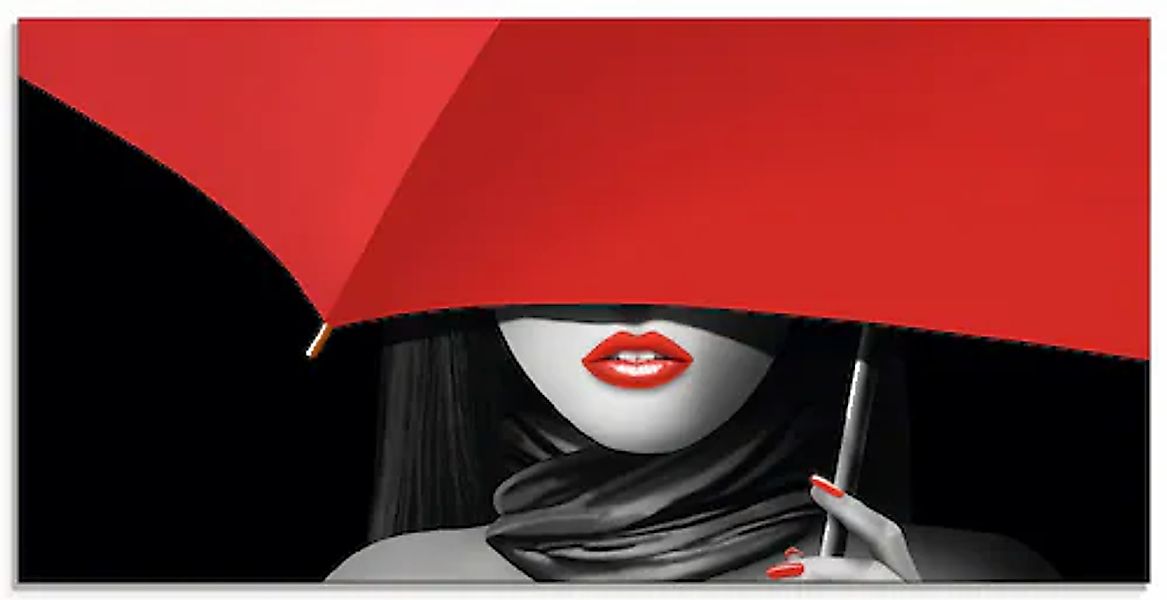 Artland Glasbild »Rote Lippen unter dem Regenschirm« Frau 1 Stk. tlg. in ve günstig online kaufen