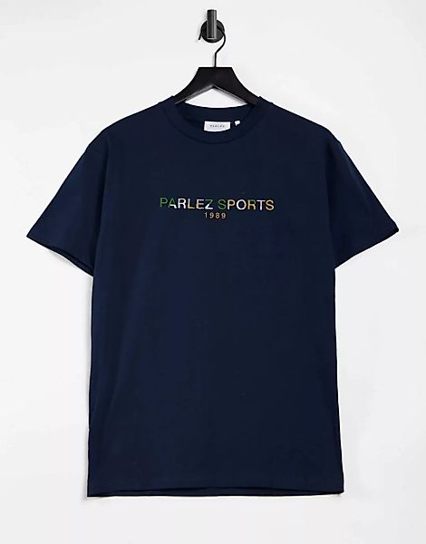 Parlez – Nelson – Besticktes T-Shirt in Marineblau günstig online kaufen