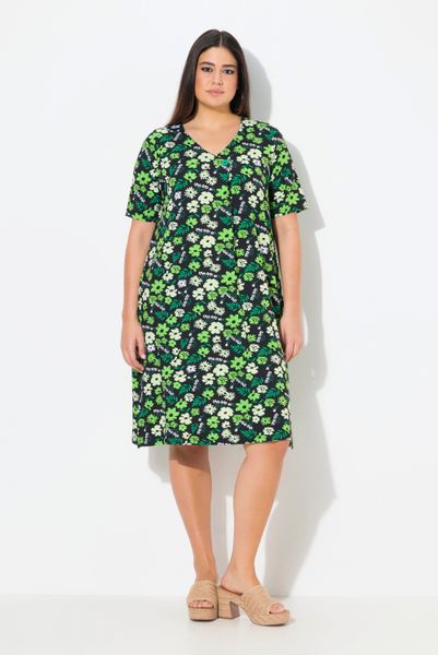 Ulla Popken Jerseykleid Jerseykleid Blüten A-Linie günstig online kaufen