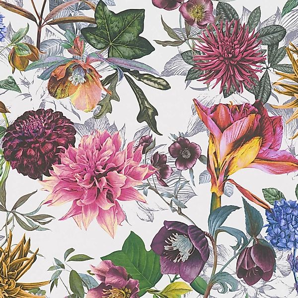 PROFHOME 381754-GU Blumen Tapete Floral Matt Weiß Lila Grün Rosa 0,53 m x 1 günstig online kaufen