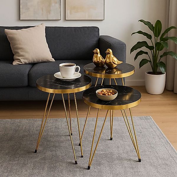 Jungengel Beistelltisch Set 3-teilig rund Marmoroptik günstig online kaufen