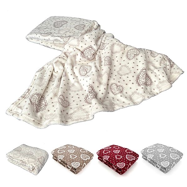 Wohndecke Kuscheldecke Herzen Flanell Sofadecke Landhaus, günstig online kaufen