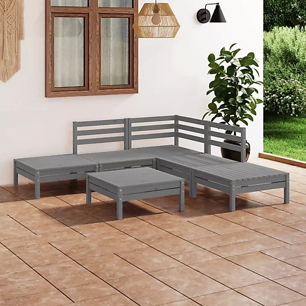 6-tlg. Garten-lounge-set Massivholz Kiefer Grau günstig online kaufen