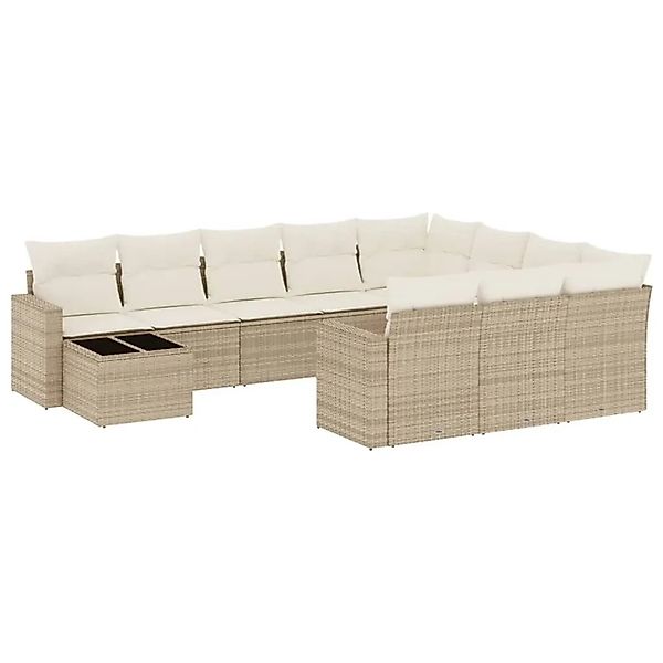 vidaXL 11-Tlg Garten-Sofagarnitur mit Kissen Beige Poly Rattan 3251865 günstig online kaufen