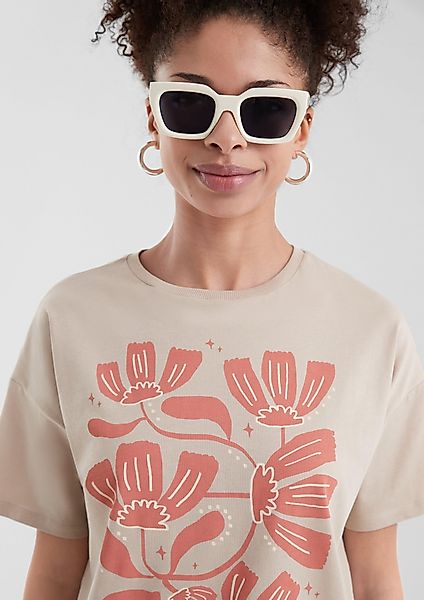 QS Kurzarmshirt Baumwollshirt mit überschnittener Schulter günstig online kaufen