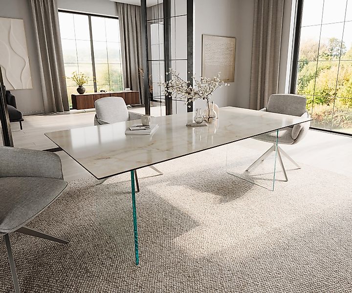 Esstisch Edge 200x100 Keramik Laminam® Onice Oro ?Gestell Glas günstig online kaufen