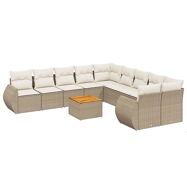 vidaXL 11-Tlg Garten-Sofagarnitur mit Kissen Beige Poly Rattan 3225197 günstig online kaufen