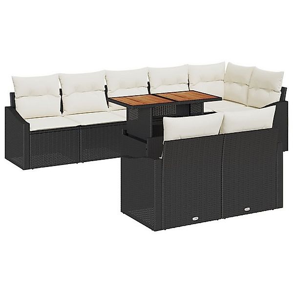 vidaXL Loungesofa 9-tlg. Garten-Essgruppe mit Kissen Schwarz Poly Rattan, 9 günstig online kaufen