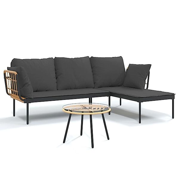 vidaXL 3-Tlg Garten-Lounge-Set mit Kissen Dunkelgrau Poly Rattan 364109 günstig online kaufen