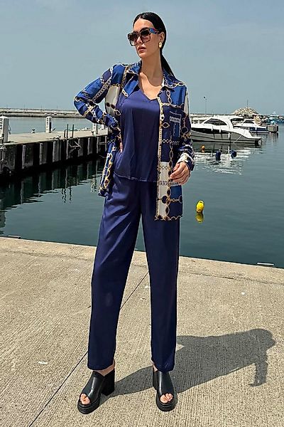 For You Moda Blusentop 3-teiliges Satin-Ketten-Print Tank und Hose Set in M günstig online kaufen