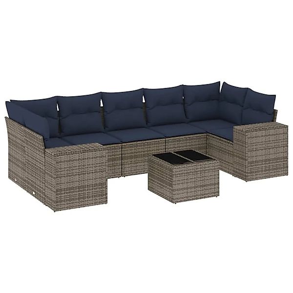 vidaXL 8-Tlg Gartensofa-Set mit Kissen Grau Polyrattan 3222340 günstig online kaufen