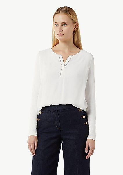 comma Langarmshirt T-Shirt Longsleeve im Fabricmix mit Schmuck-Detail günstig online kaufen