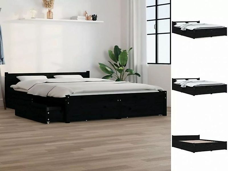 vidaXL Bettgestell Bett mit Schubladen Schwarz 135x190 cm 4FT6 Double Bett günstig online kaufen