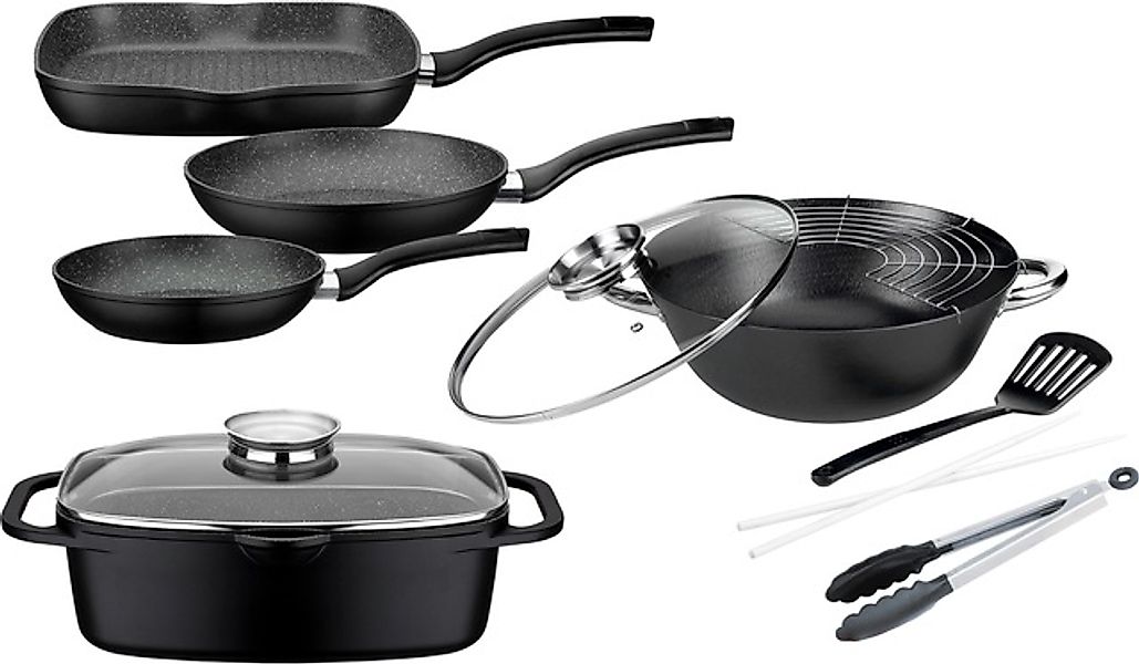 GSW Topf-Set »Gourmet Granit« Aluminiumguss Set, 3 Pfannen, 1 Bräter, 1 Mul günstig online kaufen