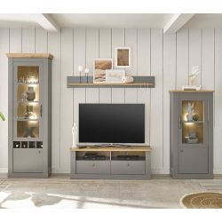 Graue Anbauwand im Landhausstil Metallgriffen (vierteilig) günstig online kaufen