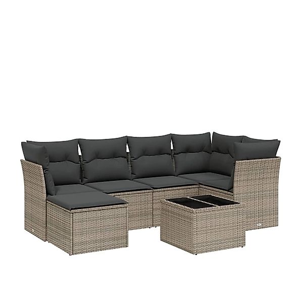 vidaXL 7-Tlg Garten-Sofagarnitur mit Kissen Grau Poly Rattan 3263186 günstig online kaufen