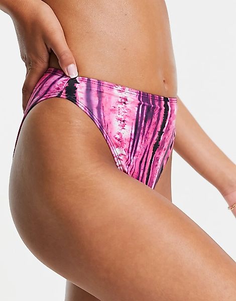 Luxe Palm – Bikinihose mit hohem Bund und lila Batikmuster günstig online kaufen