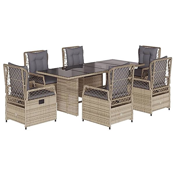 vidaXL 7-Tlg Garten-Essgruppe mit Kissen Beige Poly Rattan 3262932 günstig online kaufen