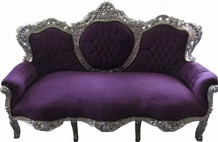 Casa Padrino 3-Sitzer Barock 3er Sofa King Lila / Silber mit Bling Bling Gl günstig online kaufen