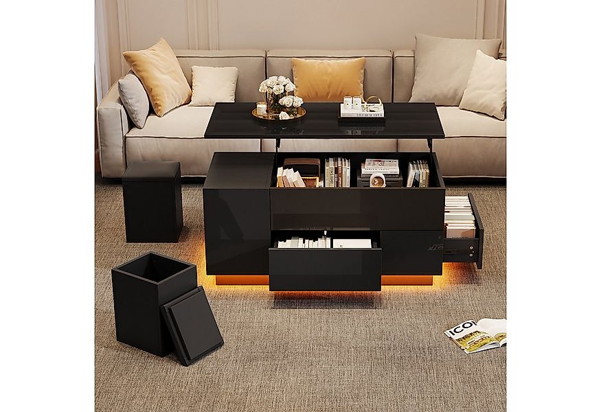 Merax Couchtisch 4-in-1 höhenverstellbar Sofatisch mit LED-Beleuchtung (1-S günstig online kaufen