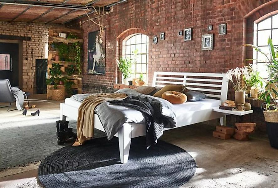 Natur24 Einzelbett Bett Skive 90x200cm Komforthöhe 45cm Kiefer weiß lackier günstig online kaufen