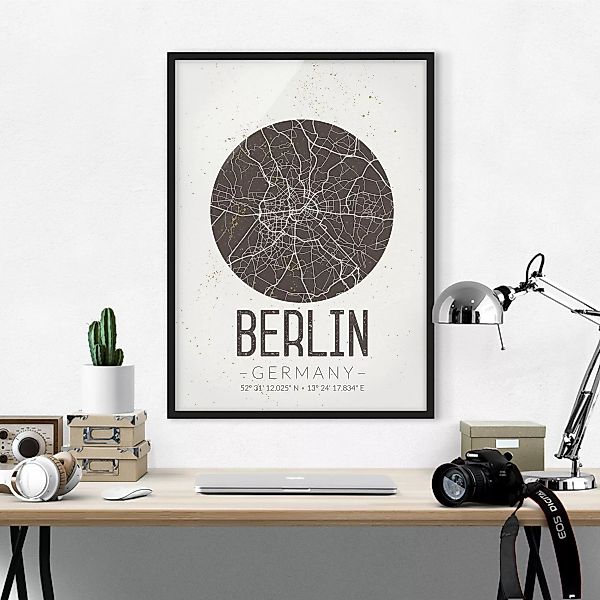 Bild mit Rahmen Stadtplan - Hochformat Stadtplan Berlin - Retro günstig online kaufen
