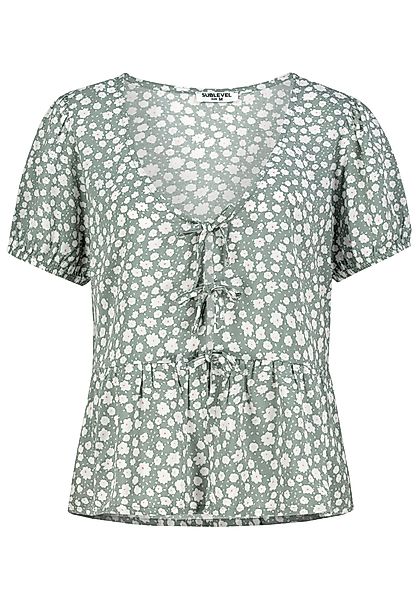 SUBLEVEL Blusenshirt Florales Muster, Schnürdetails, Kurzarm, günstig online kaufen