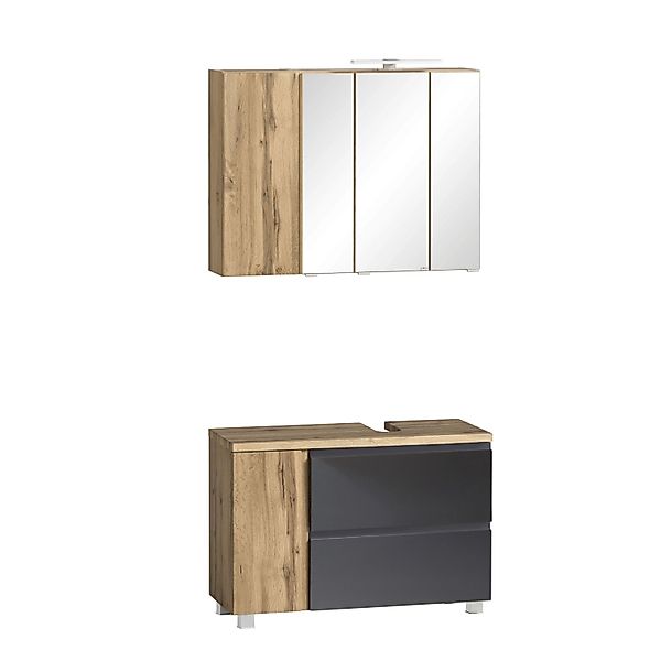 Held Möbel 2-tlg Unterbecken-Set Ancona 85cm Mattgrau-Wotaneiche Ausschn. r günstig online kaufen