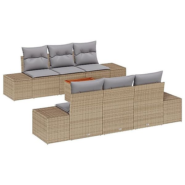 vidaXL Loungesofa 7-tlg. Garten-Sofagarnitur mit Kissen Beige Poly Rattan, günstig online kaufen