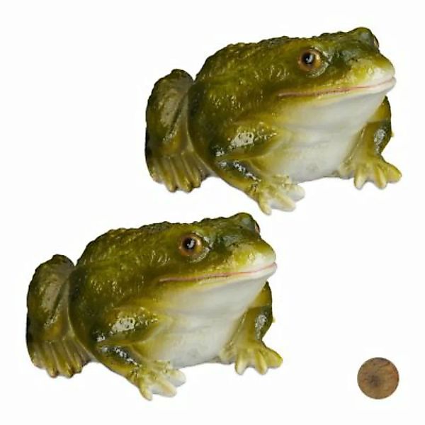 relaxdays 2 x Gartenfigur Frosch Kunststein grün günstig online kaufen