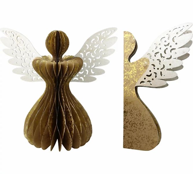 Dekoengel "Honeycomb" silber/gold Ø25 x h40cm/Flügel 45 cm günstig online kaufen