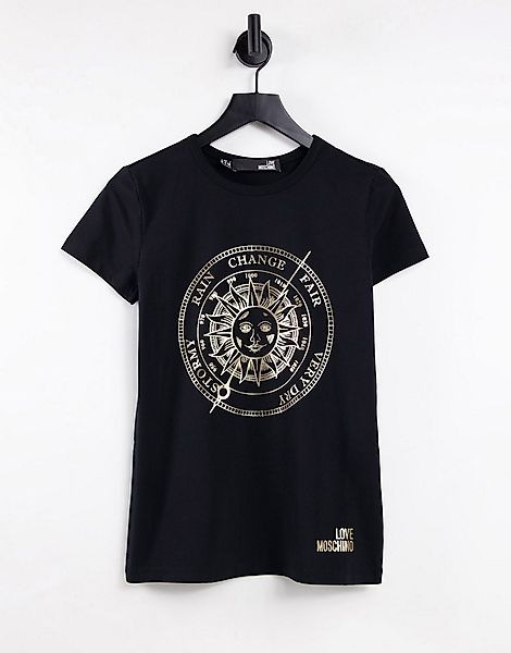 Love Moschino – T-Shirt in Schwarz mit Sonnen-Logoprint günstig online kaufen