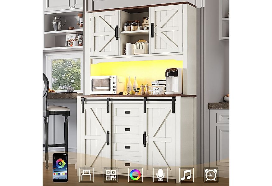 Flieks Küchenbuffet mit LED-Beleuchtung, 2 Schubladen und Schiebetüren (115 günstig online kaufen