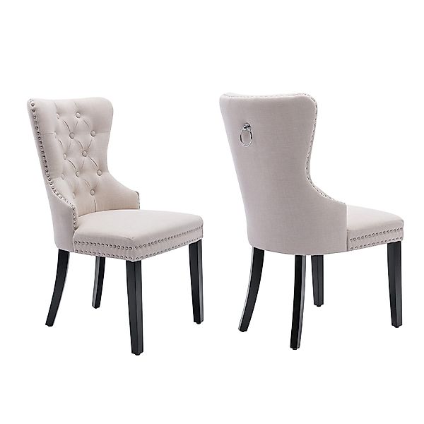 Flieks Esszimmerstuhl (2 St), Leinen Stuhl mit Eichenbeinen Nagelkopfbesatz günstig online kaufen