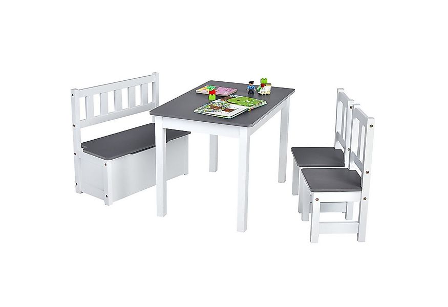COSTWAY Kindersitzgruppe, Kindertisch mit 2 Stühlen, Sitzbank mit Stauraum günstig online kaufen