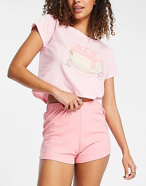 Brave Soul – Pancake – Pyjama-Set mit T-Shirt und Shorts in Rosa günstig online kaufen