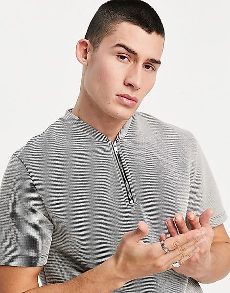 ASOS DESIGN – Strukturierte T-Shirt in Grau mit Reißverschluss günstig online kaufen