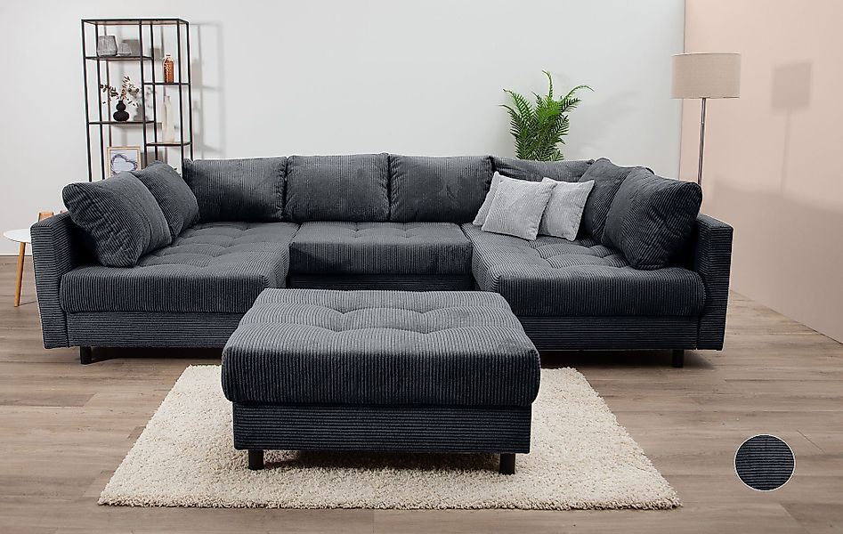 COLLECTION AB Wohnlandschaft "Toni U-Form, B: 298 cm" mit Hocker & 3 Zierki günstig online kaufen