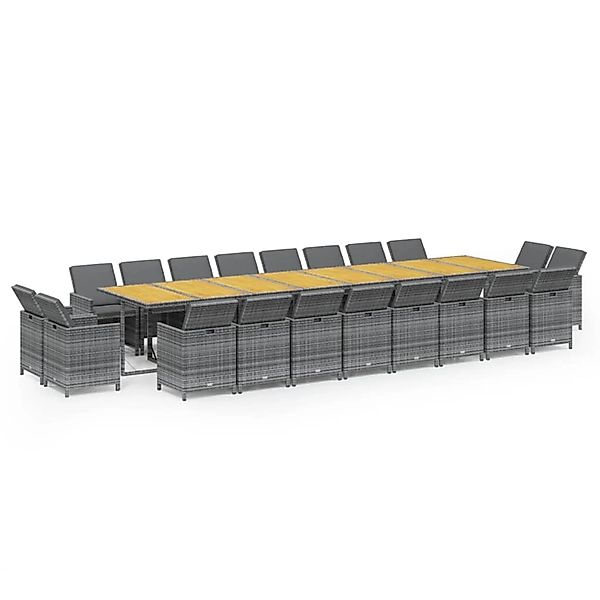 vidaXL 21-Tlg Garten-Essgruppe mit Kissen Grau Poly Rattan 3095687 günstig online kaufen