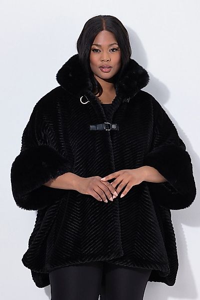 Ulla Popken Outdoorjacke Kunstfellbesatz-Poncho Oversized Stehkragen Zierkn günstig online kaufen